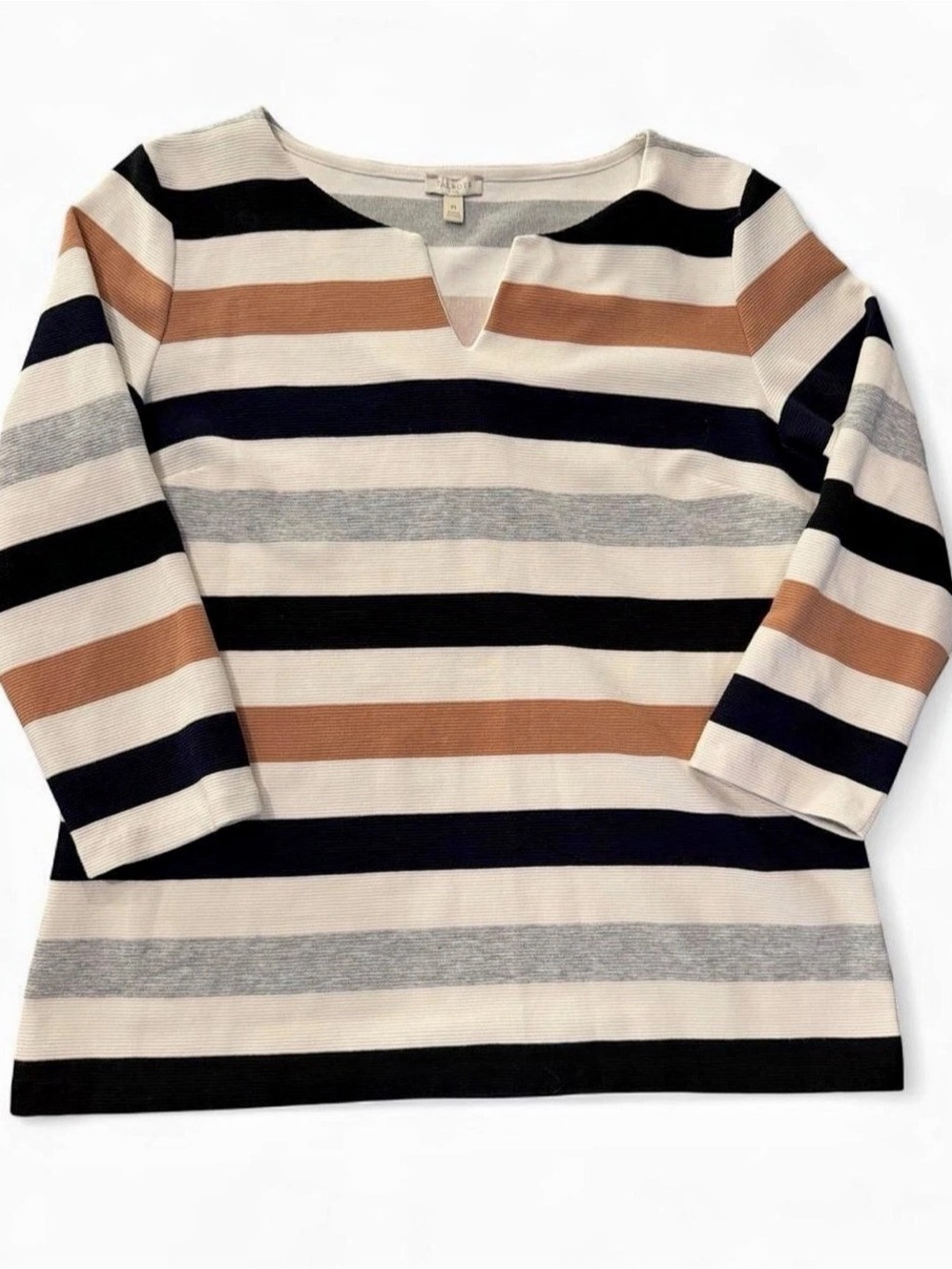 Talbots Striped 3/4 Sleeve Top in Black & White Size Medium